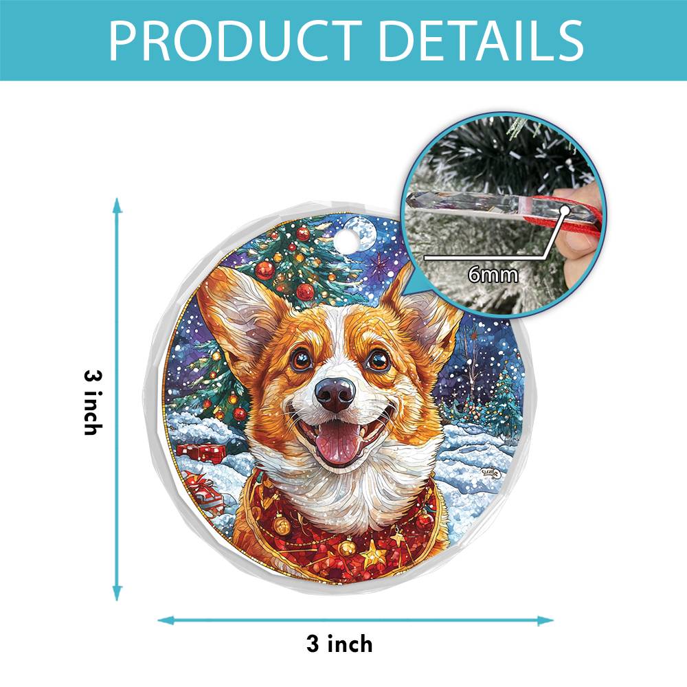 Beautiful Angus Corgi Dog Christmas Night Design 4 Glass Ornament