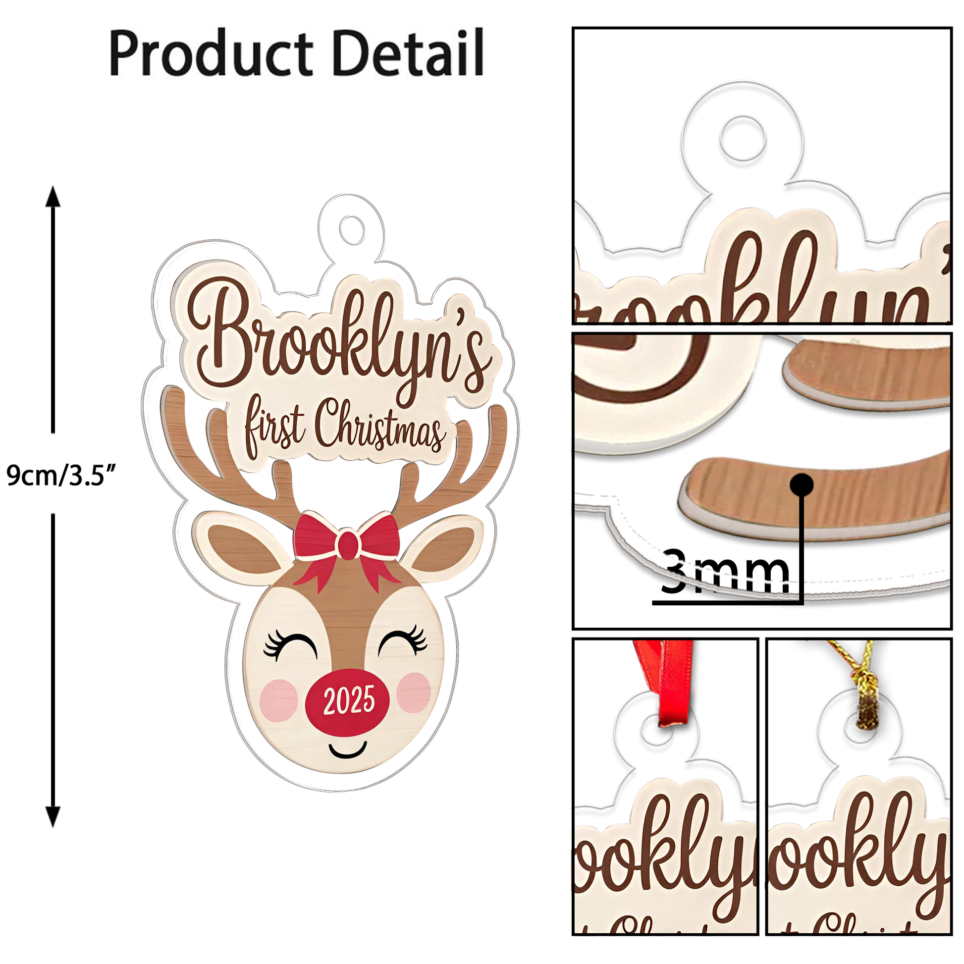 Personalized Reindeer Baby’s First Christmas Ornament, New Baby Christmas Gift for Baby Shower, Family Keepsake, Baby’s 1st Xmas Decoration