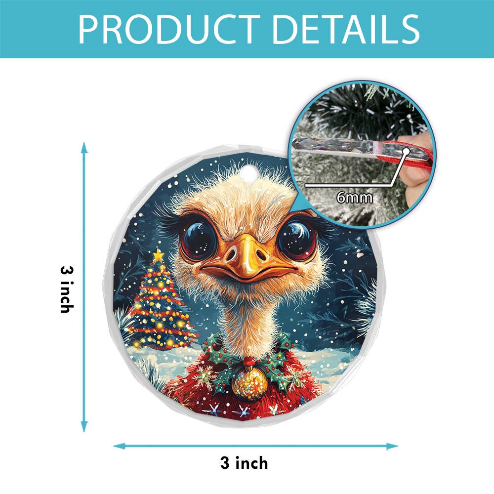 Beautiful Ostrich Christmas Night Design 1 Glass Ornament