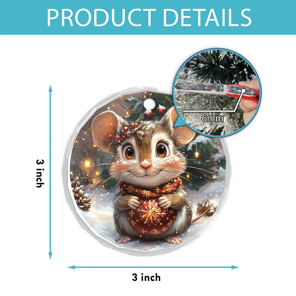 Beautiful Angus Mice Christmas Night Design 4 Glass Ornament