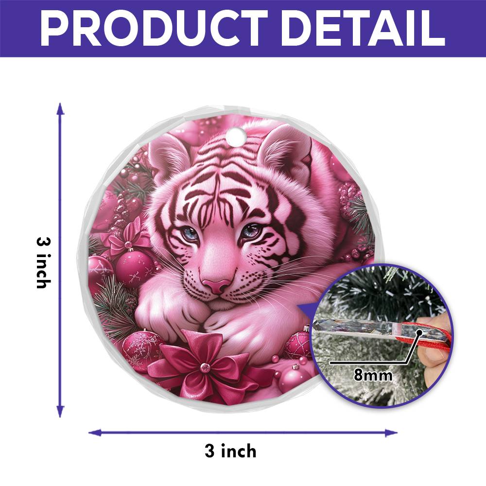 Tiger Pink Christmas Design 4 Glass Ornament