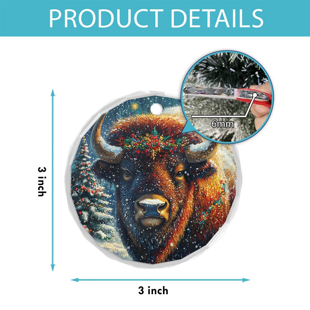Beautiful Bison Christmas Night Design 3 Glass Ornament