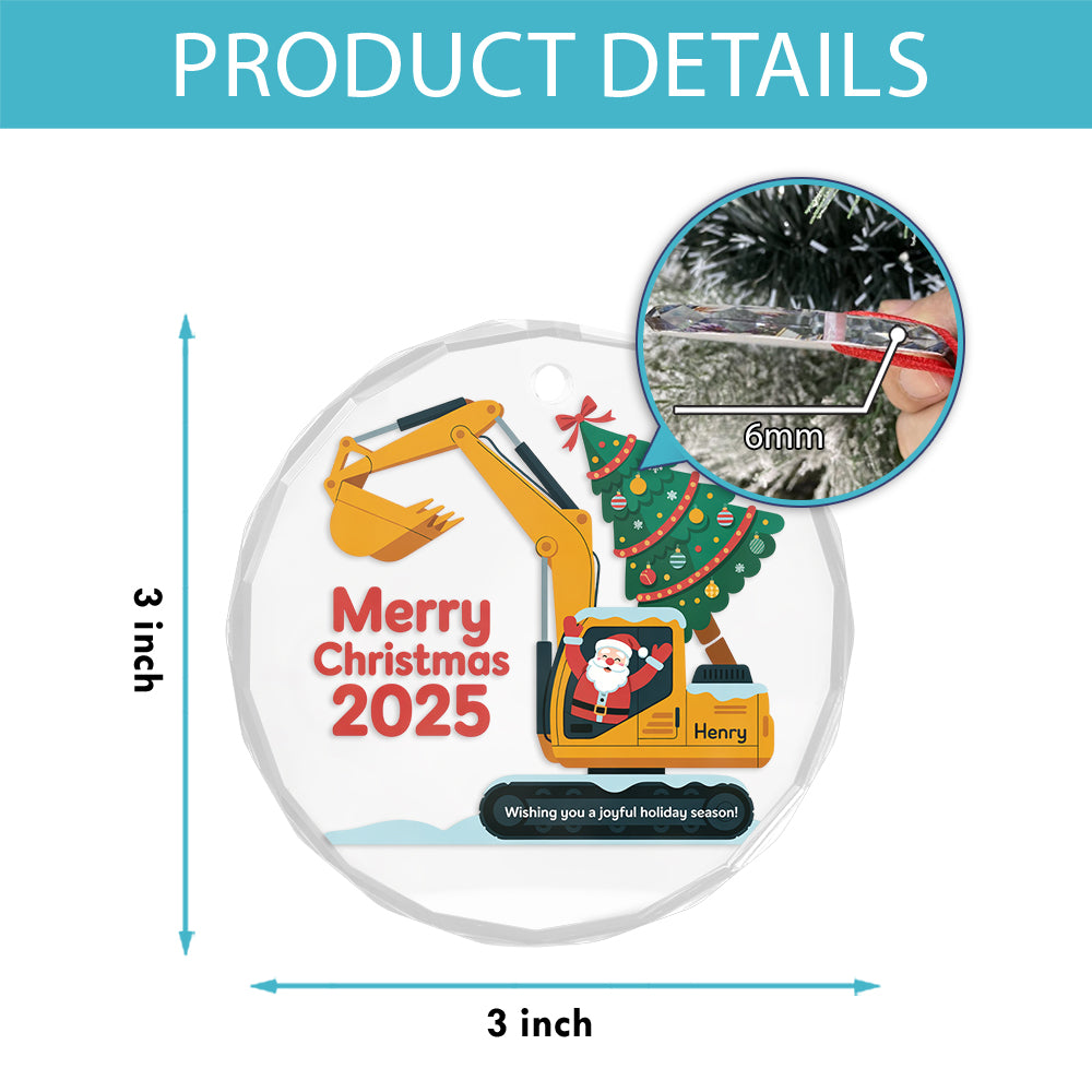 Personalized Xmas Excavator Construction Backhoe 3D Effect Ornament