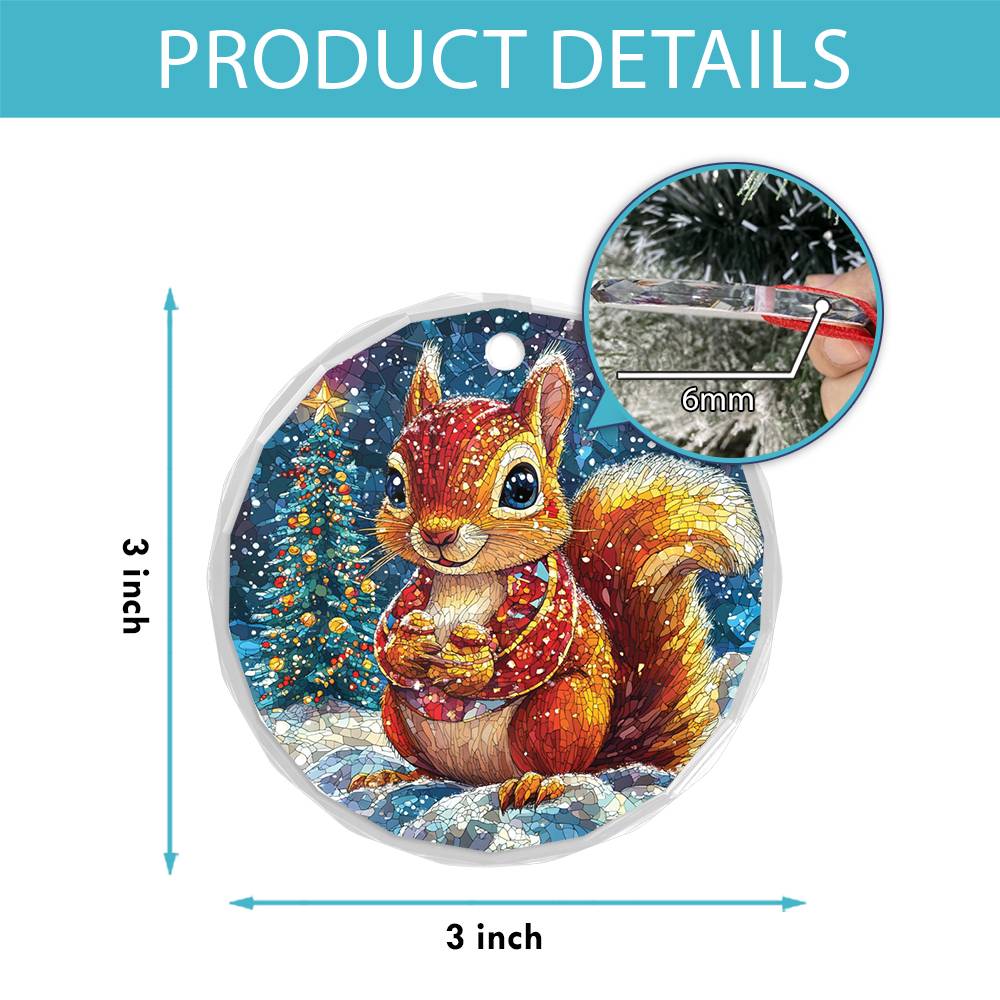 Beautiful Angus Squirrel Christmas Night Design 1 Glass Ornament