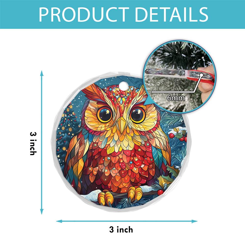 Beautiful Owl Christmas Night Design 2 Glass Ornament