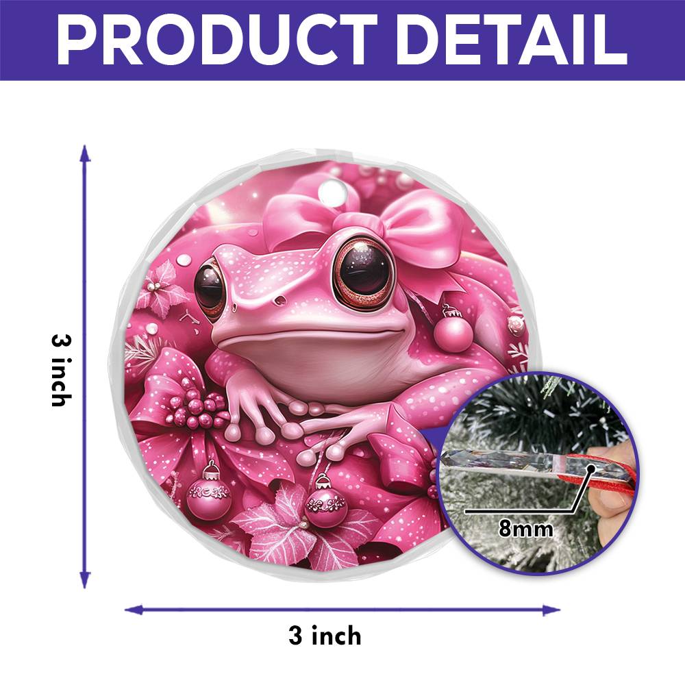 Frog Pink Christmas Design 2 Glass Ornament