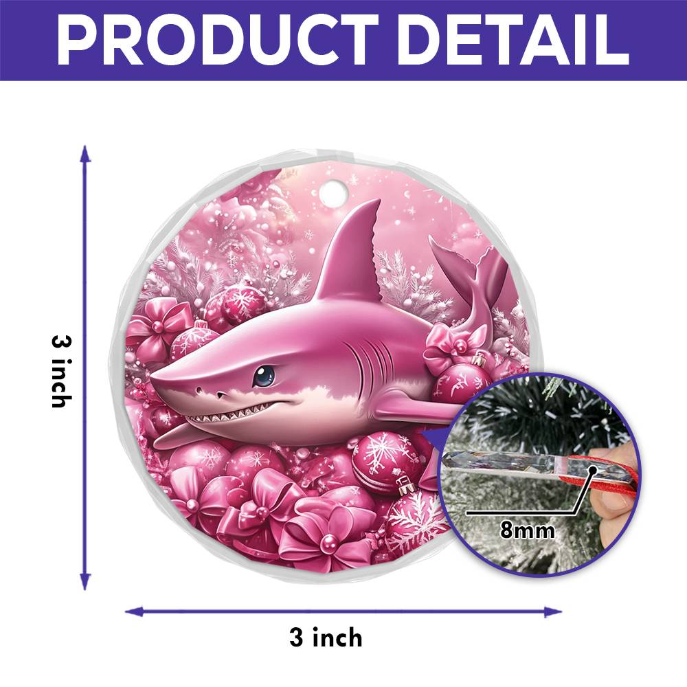 Shark Pink Christmas Design 1 Glass Ornament