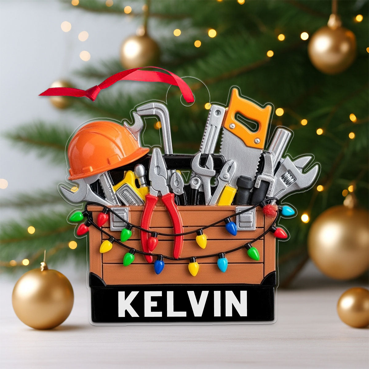 Custom Name Construction Worker Christmas Light Mechanic Tools