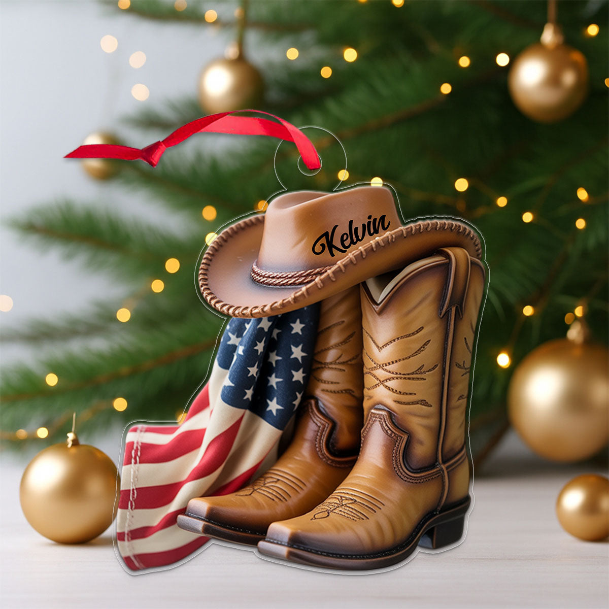 Custom Name Cowboy USA Flag