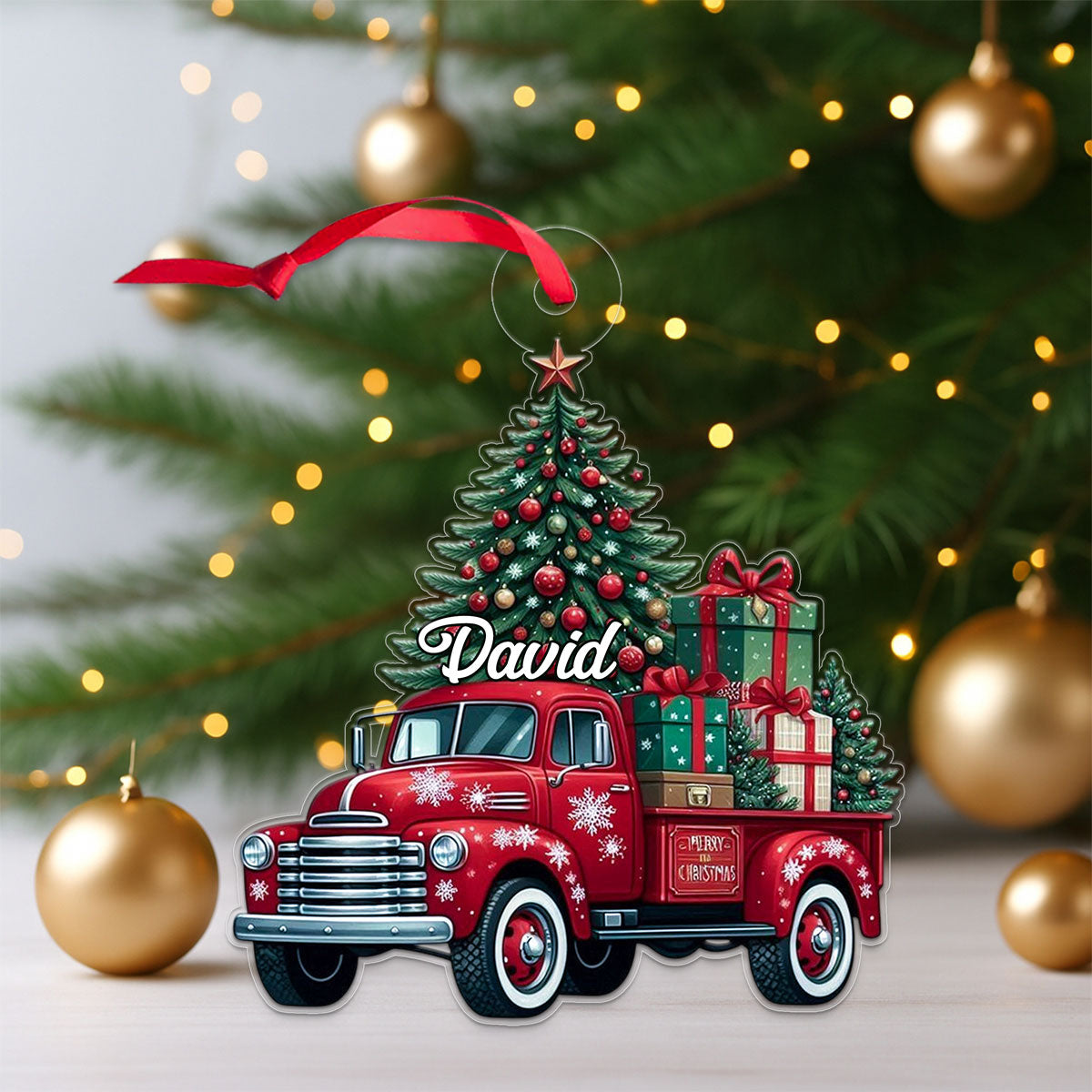 Custom Name Farm Truck Car Xmas Tree