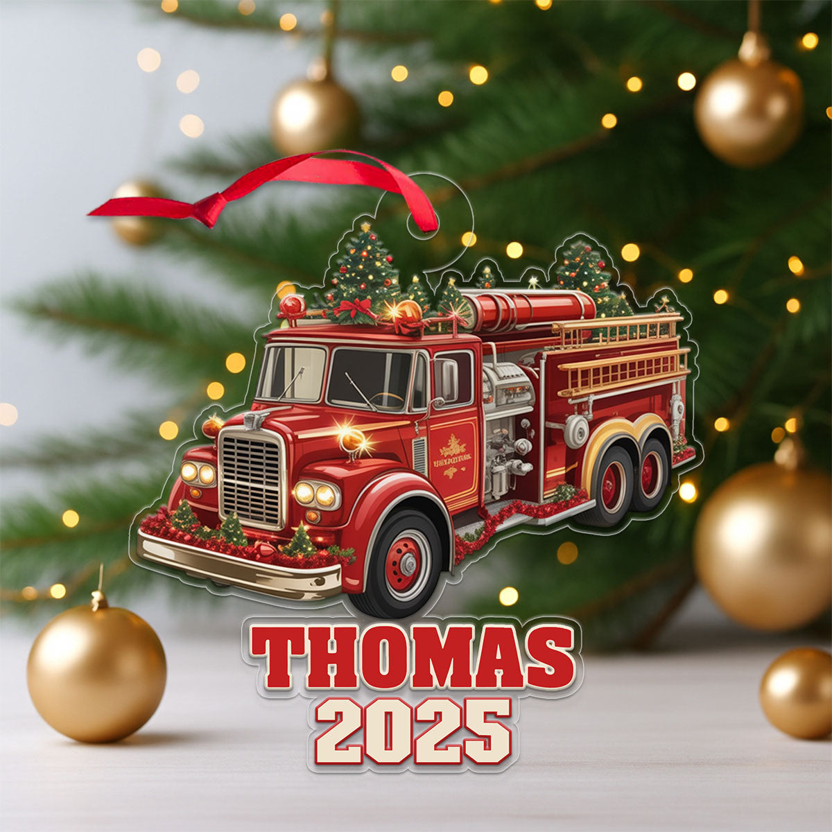 Custom Name Fire Truck Xmas