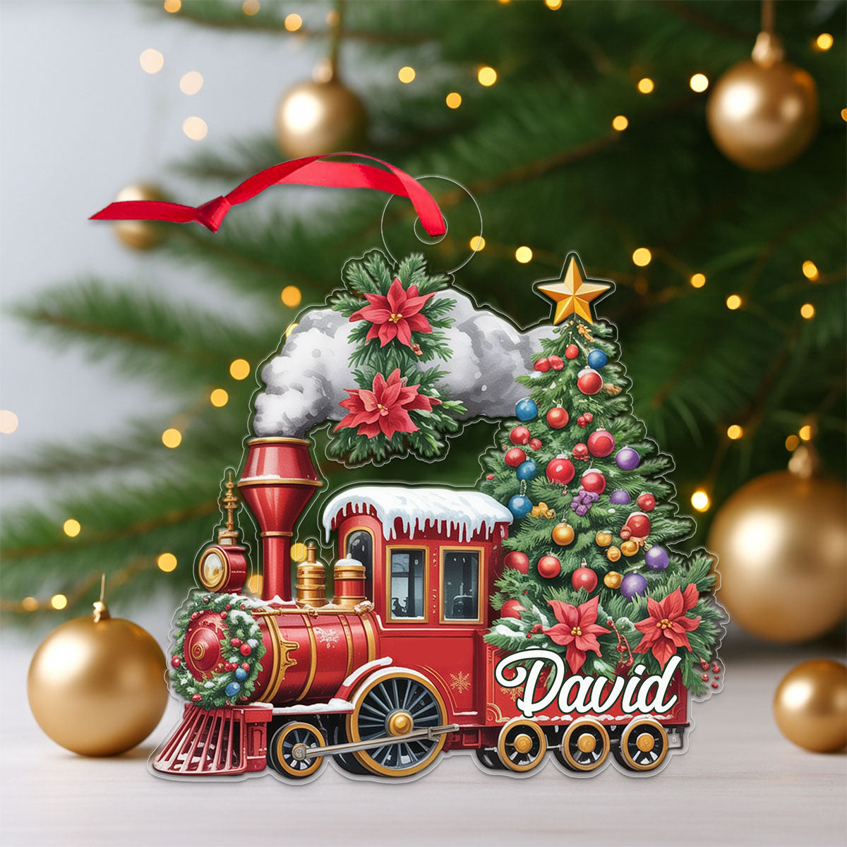 Custom Name Train Christmas Ornament