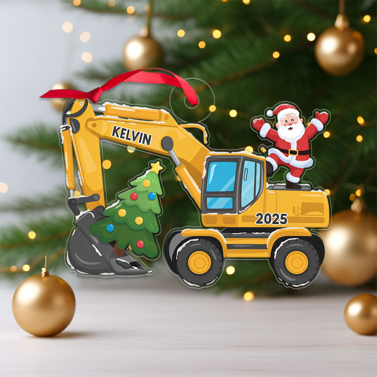 Custom Name Xmas Excavator Construction