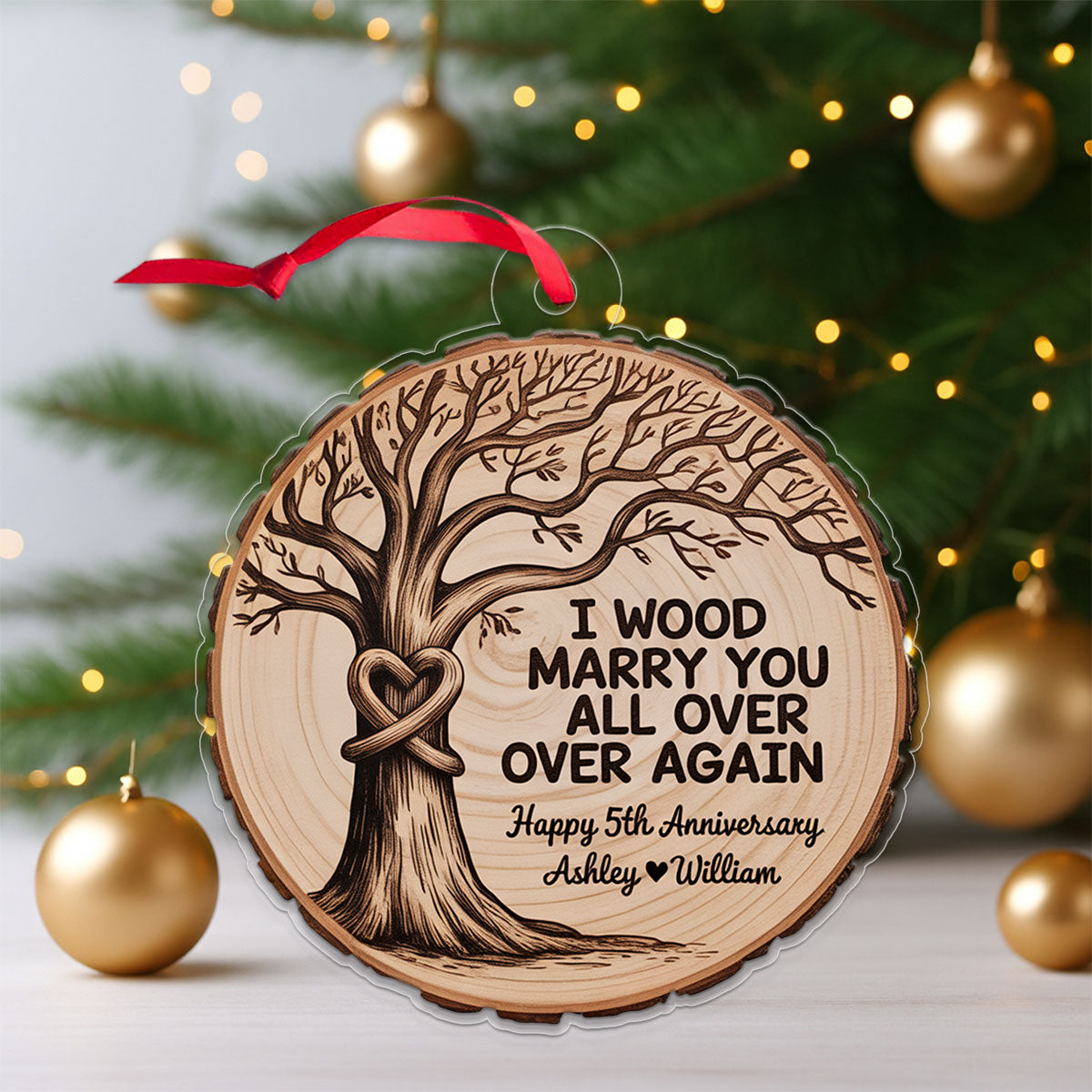 Personalized Anniversary Wedding With Tree Ornament, Wedding Gift for Couple, Any Year Marriage Anniversary Gift, Family Tree Love Keepsake
