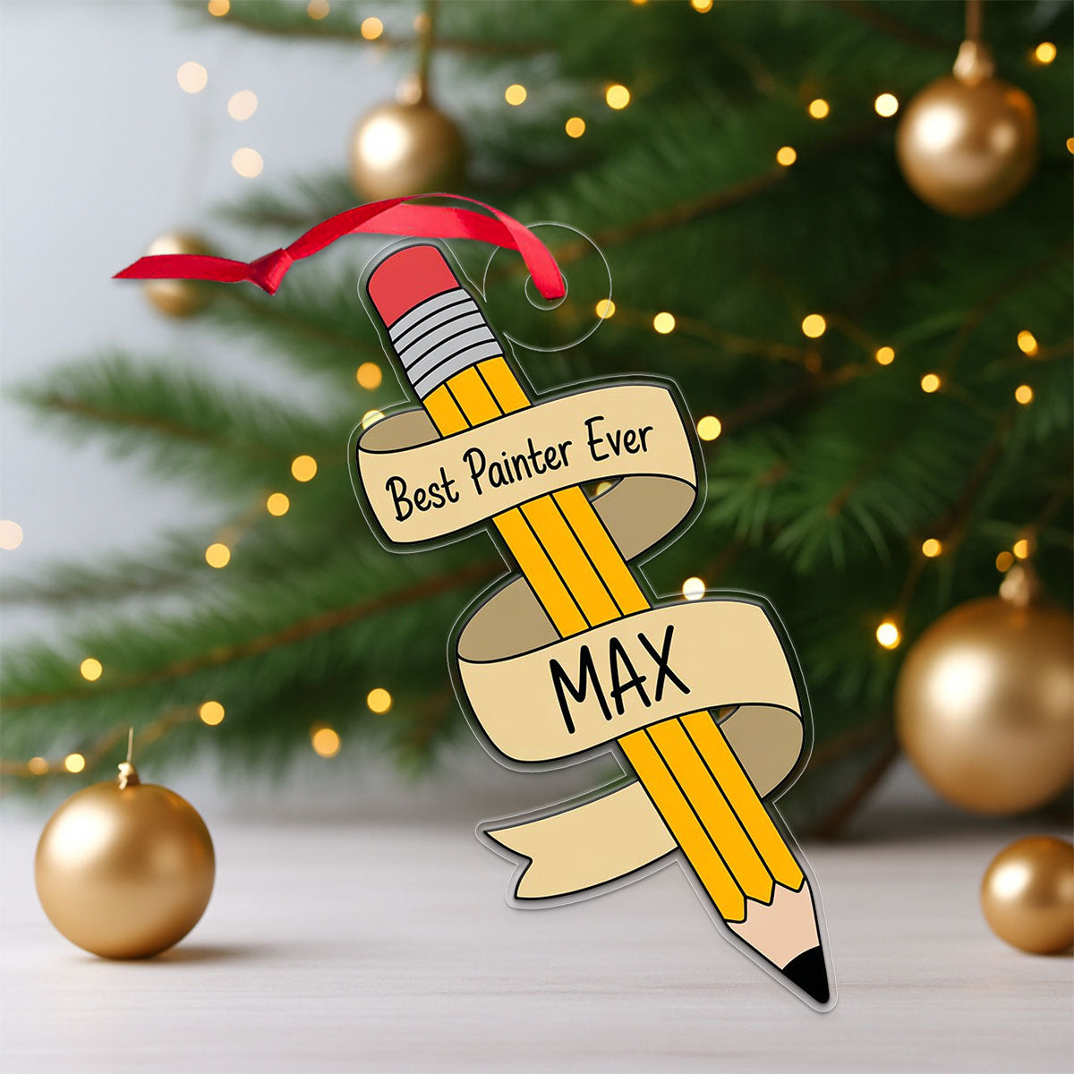 Personalized Best Painter Ever Pencil Ornament, Custom Artist Christmas Ornament, Gift for Painter, Creative Holiday Decoration