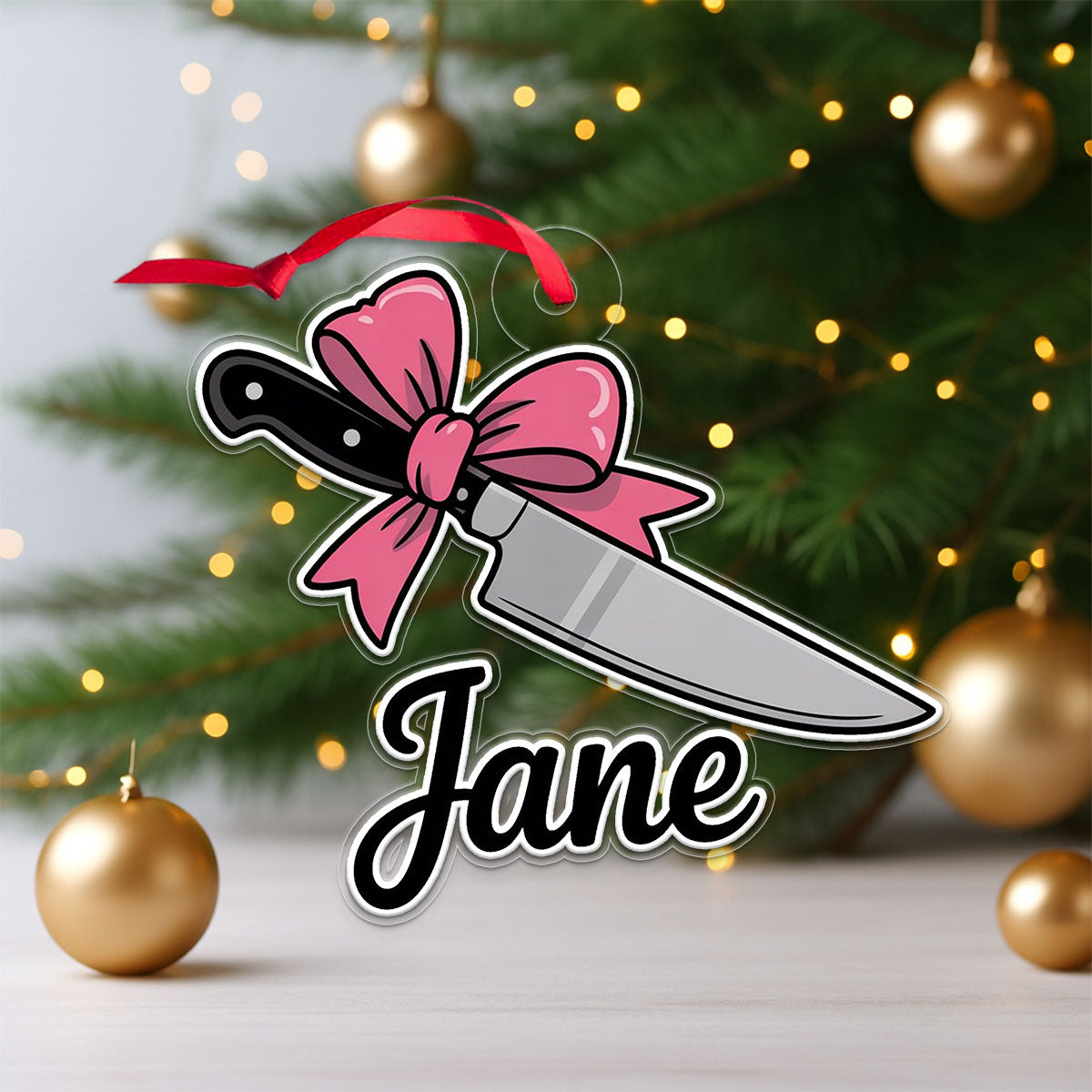 Funny Bow Knife Ornament, Personalized Christmas Ornament, Custom Gag Gift Decoration, Unique Knife Lover Ornament, Holiday Humor Keepsake