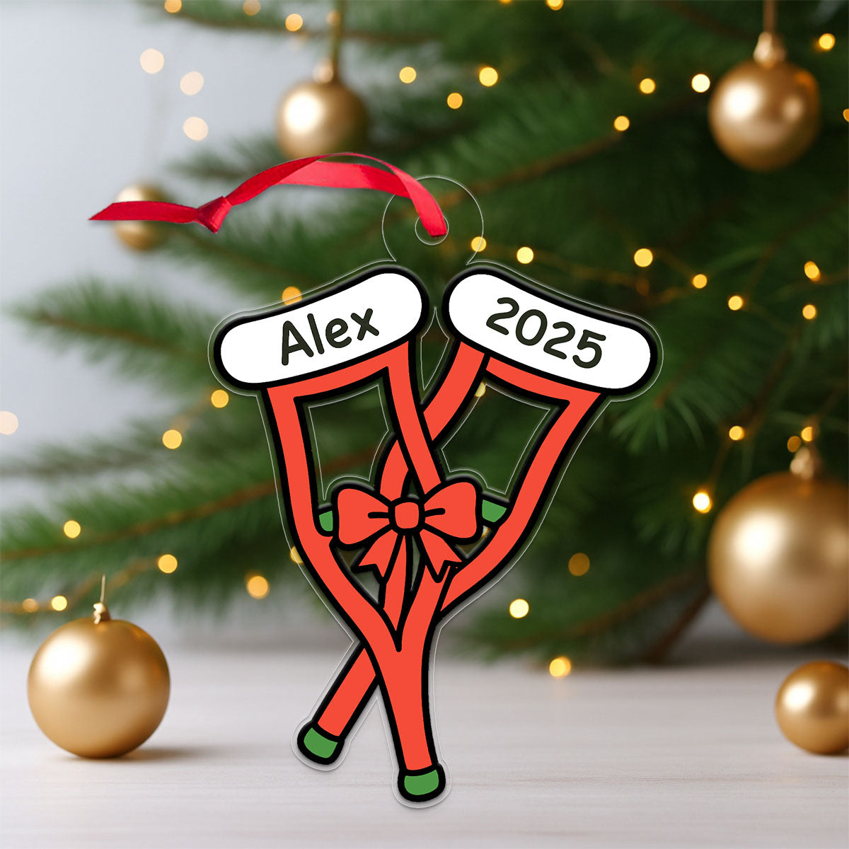 Personalized Crutches Christmas Ornament, Custom Injury Recovery Ornament, Broken Leg Gift, Funny Medical Ornament, Holiday Keepsake