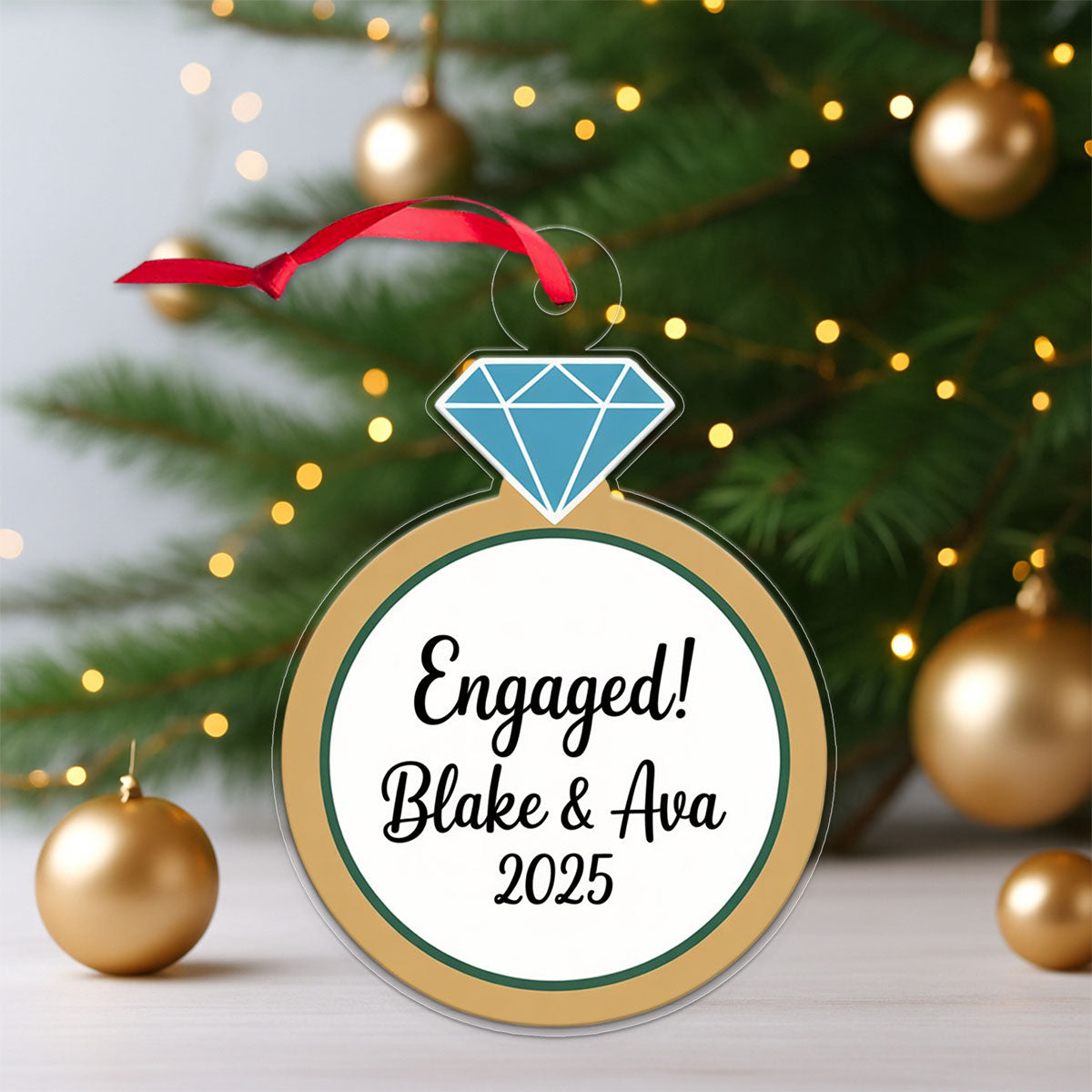 Custom Diamond Ring Ornament, Personalized Wedding Ornament, Engagement Ring Keepsake, Holiday Romance Gift, Unique Christmas Decoration