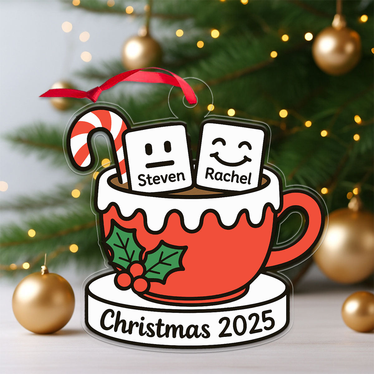 Personalized Marshmallow Hot Cocoa Ornament, Custom Christmas Ornament, Cute Hot Chocolate Mug Ornament, Holiday Decor, Winter Gift Idea