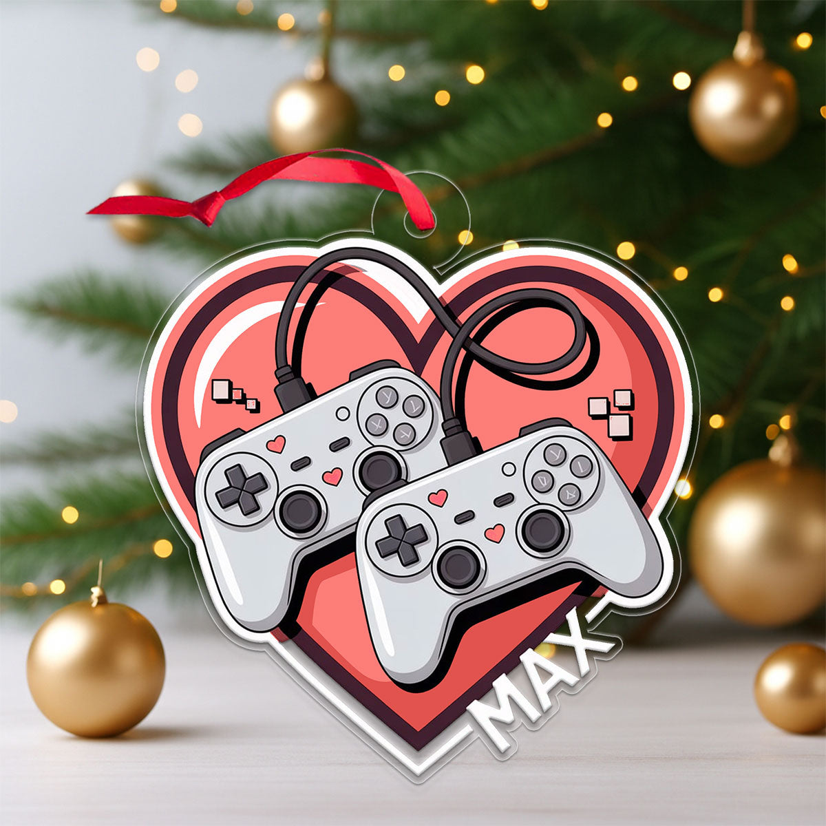 Personalized Video Game With Heart Ornament, Custom Christmas Ornament for Gamer, Funny Gaming Gift, Custom Gaming Gift for Him Her