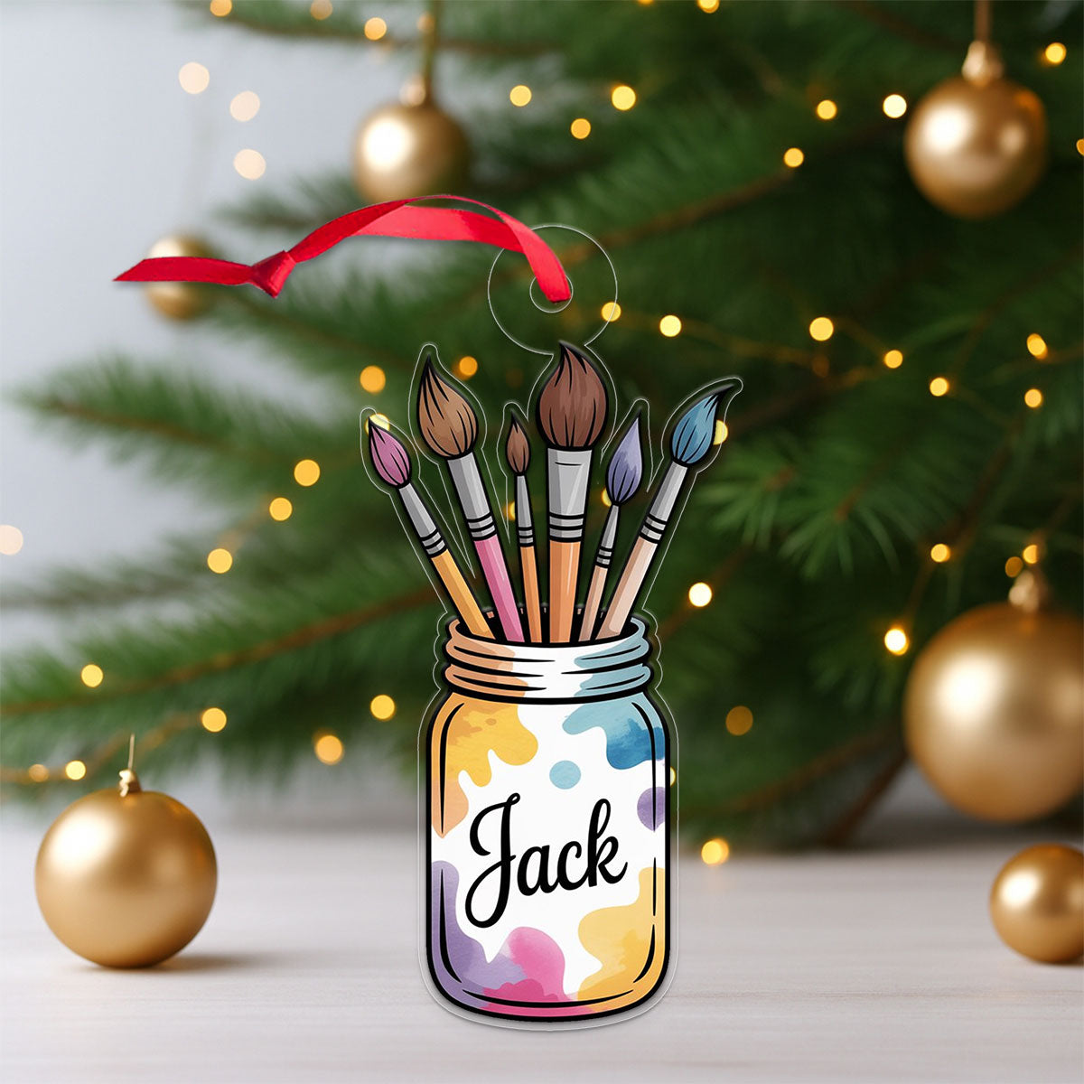 Personalized Jar of Paint Brushes Ornament, Custom Painter Christmas Ornament, Artistic Holiday Gift, Creative Keepsake for Artists