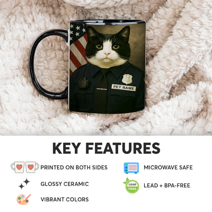 Custom Cat Photo Policeman Mug _ Gift For Cat Lovers