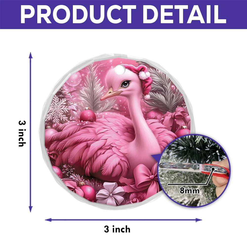 Ostrich Pink Christmas Design 3 Glass Ornament