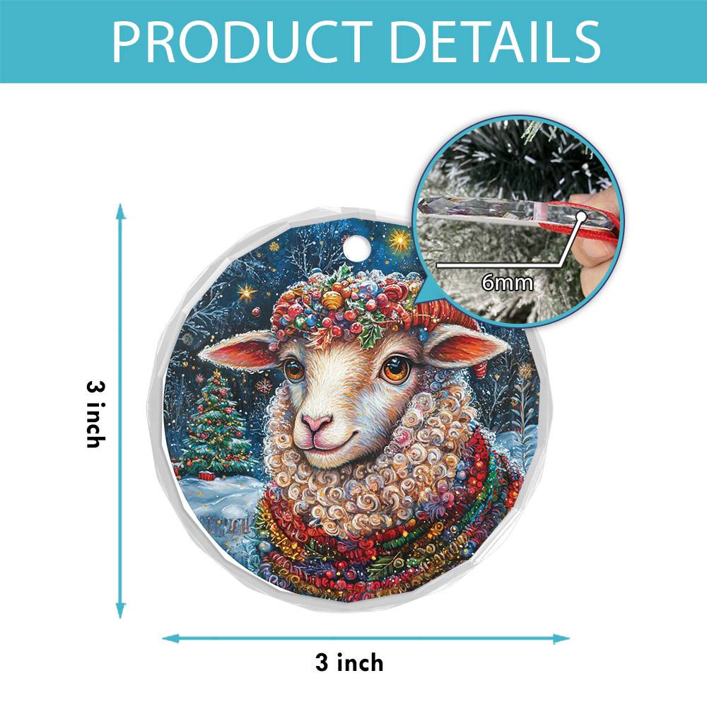 Beautiful Sheep Christmas Night Design 3 Glass Ornament