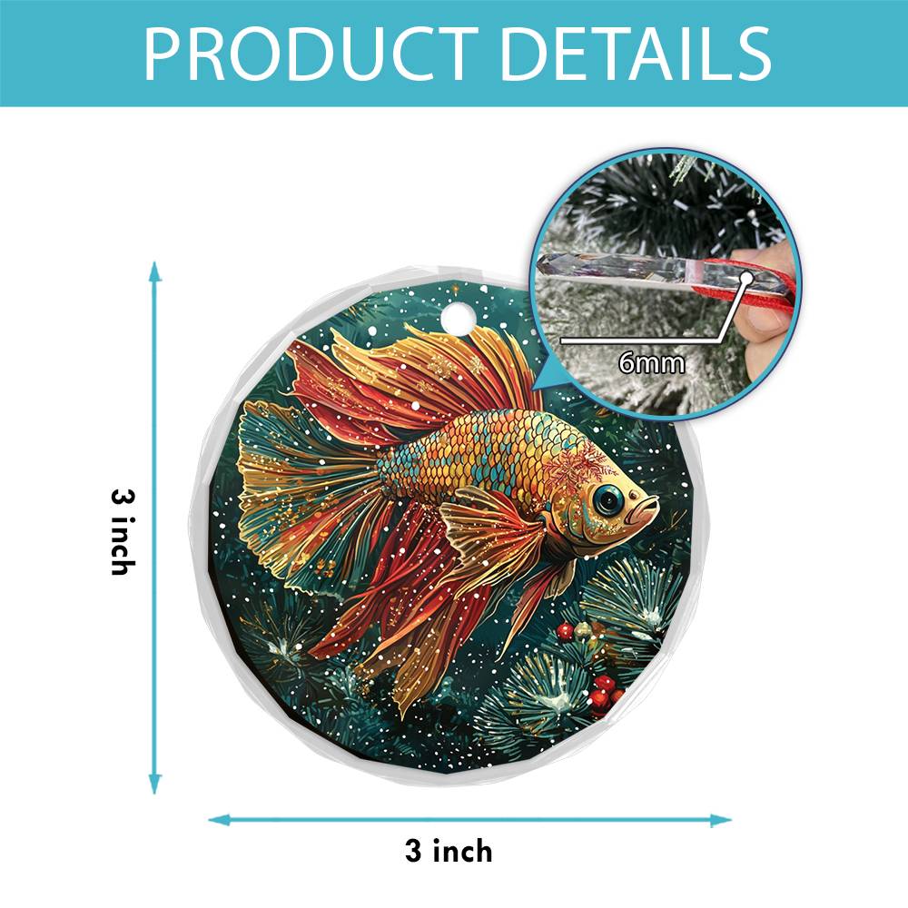 Beautiful Angus Betta Fish Christmas Night Design 1 Glass Ornament