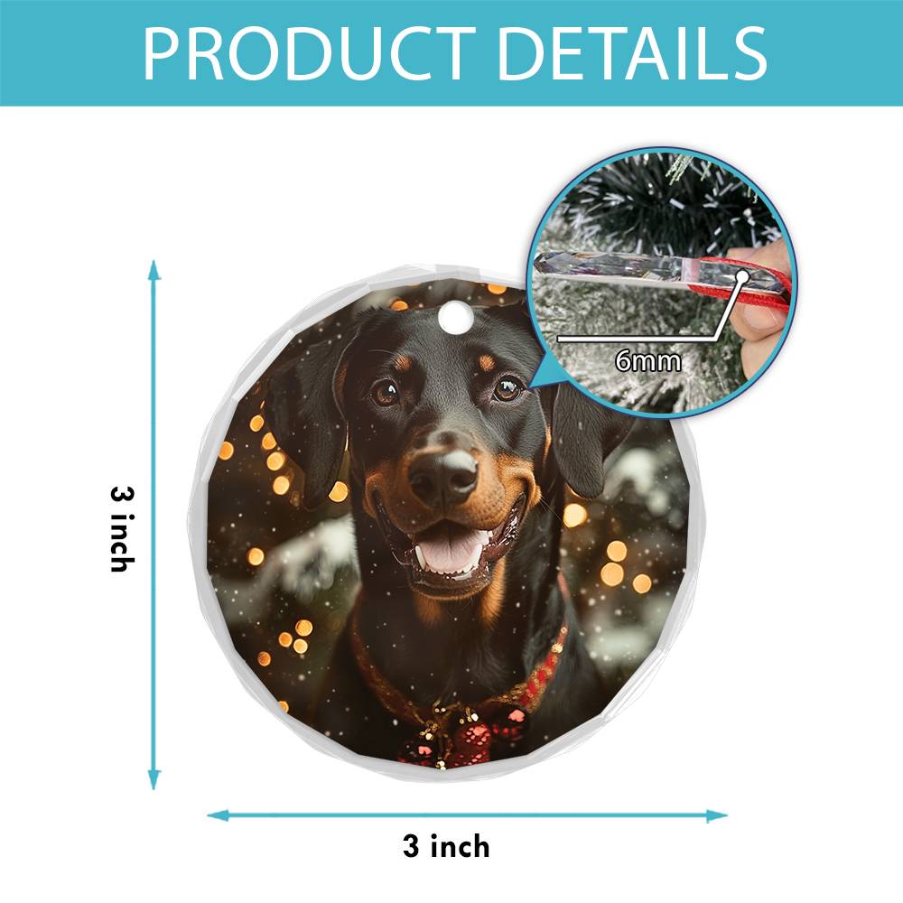 Beautiful Angus Doberman Pinscher Dog Christmas Night Design 2 Glass Ornament
