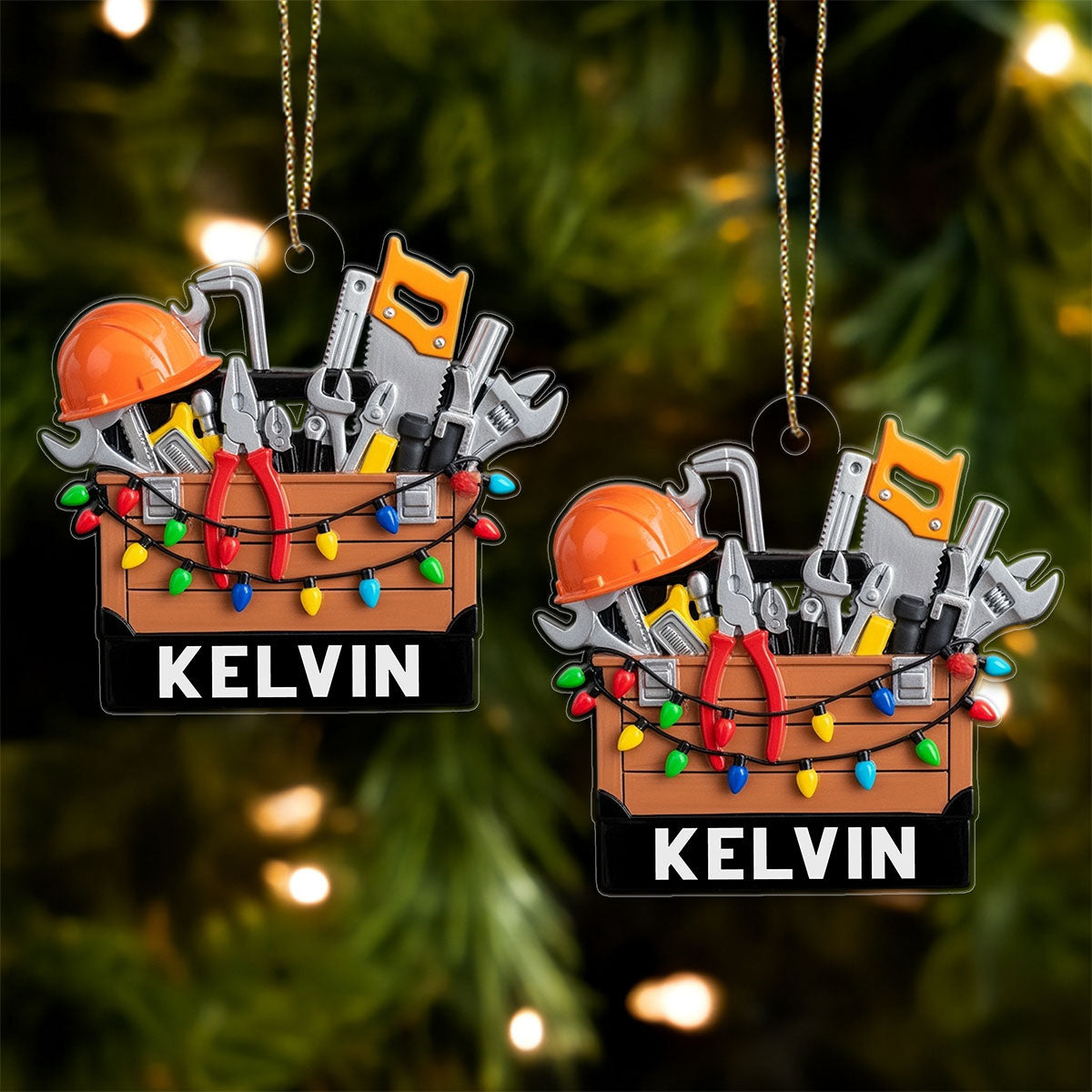 Custom Name Construction Worker Christmas Light Mechanic Tools