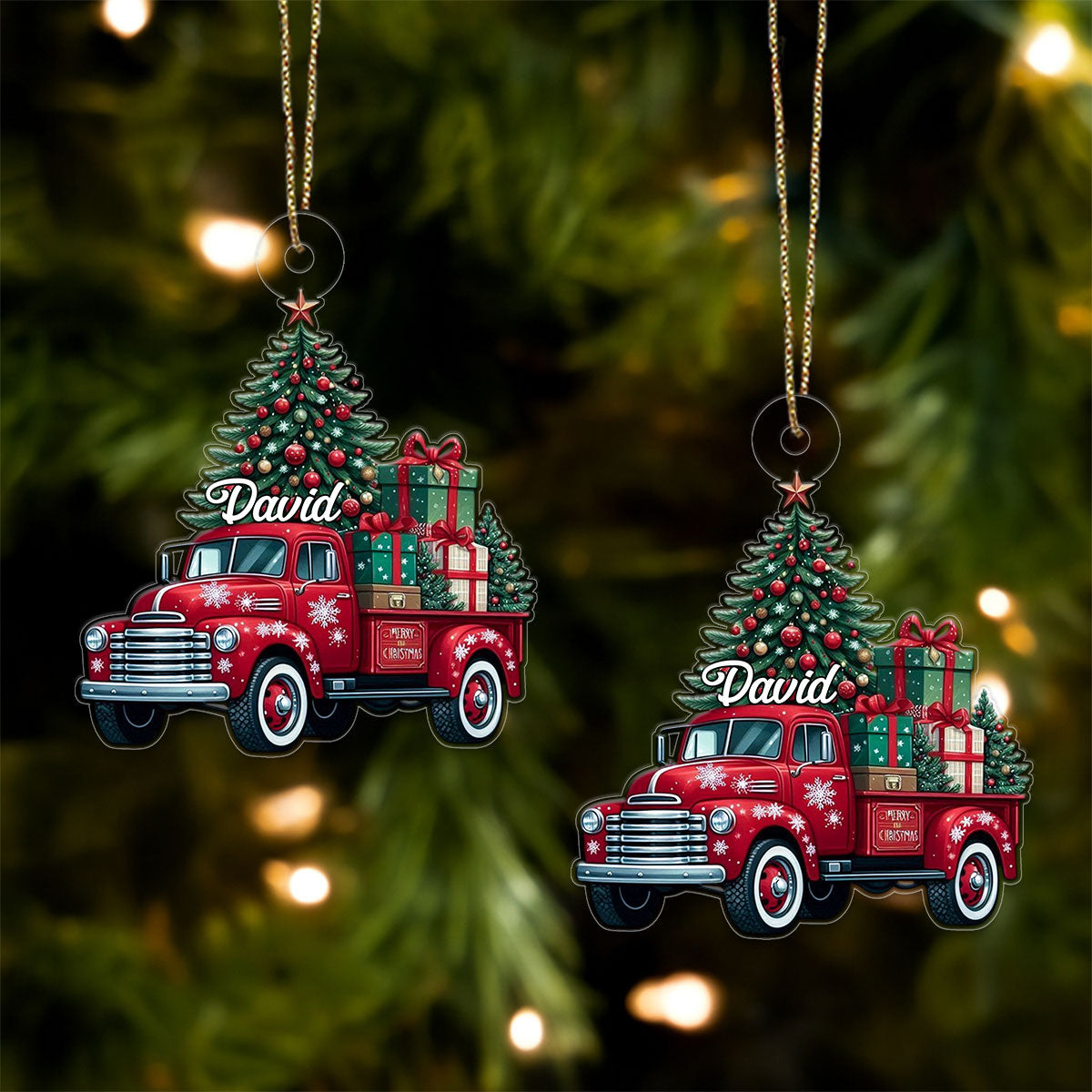 Custom Name Farm Truck Car Xmas Tree