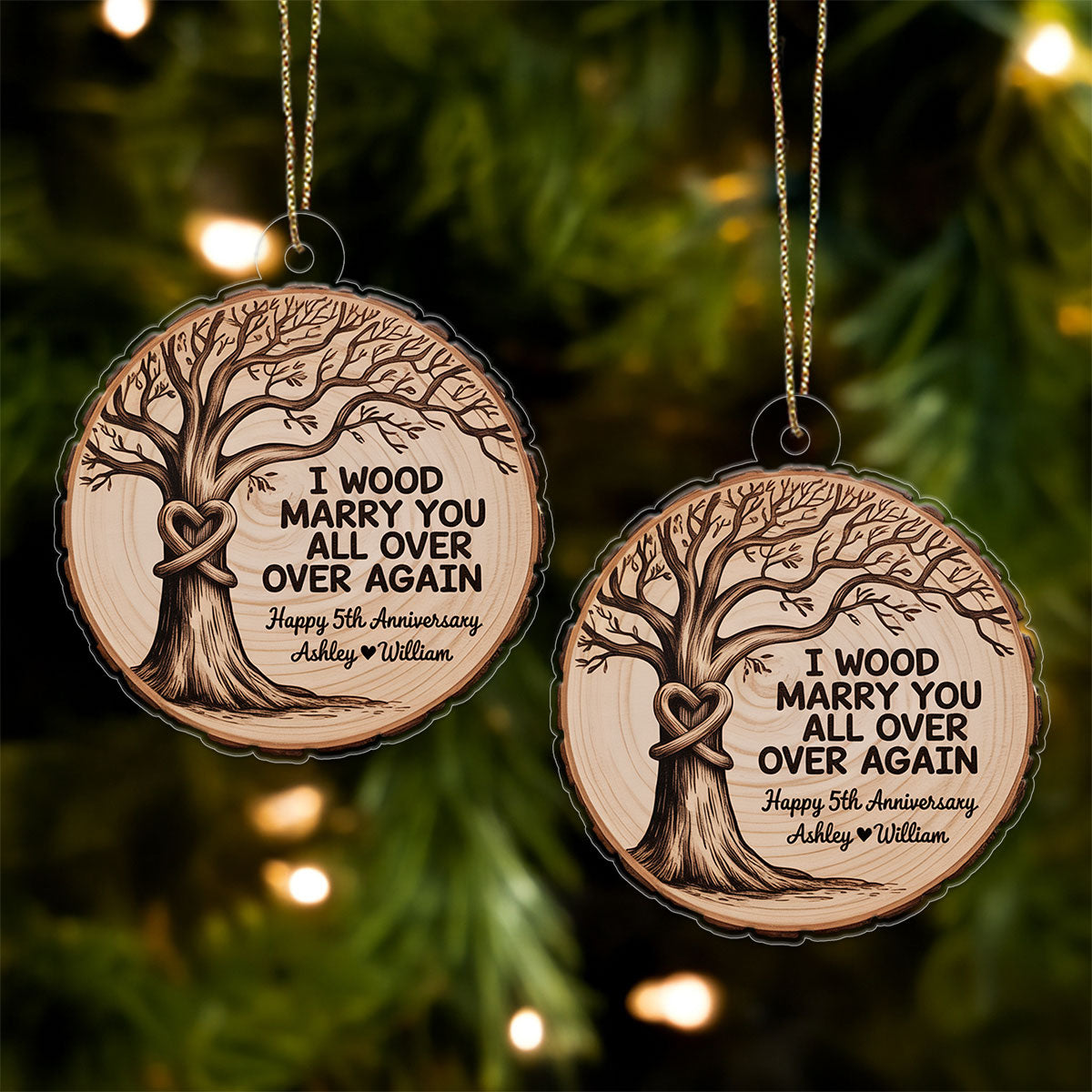 Personalized Anniversary Wedding With Tree Ornament, Wedding Gift for Couple, Any Year Marriage Anniversary Gift, Family Tree Love Keepsake