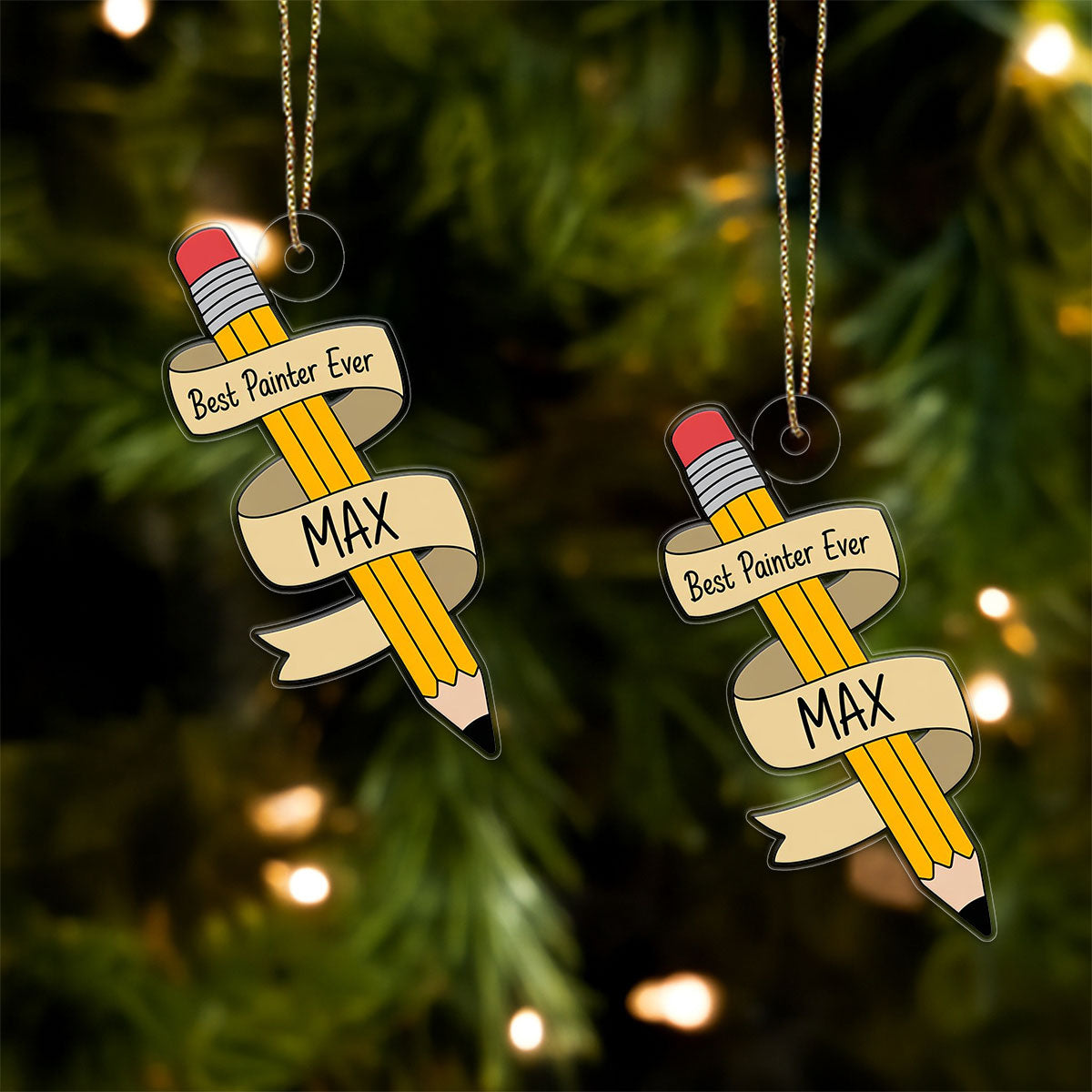 Personalized Best Painter Ever Pencil Ornament, Custom Artist Christmas Ornament, Gift for Painter, Creative Holiday Decoration