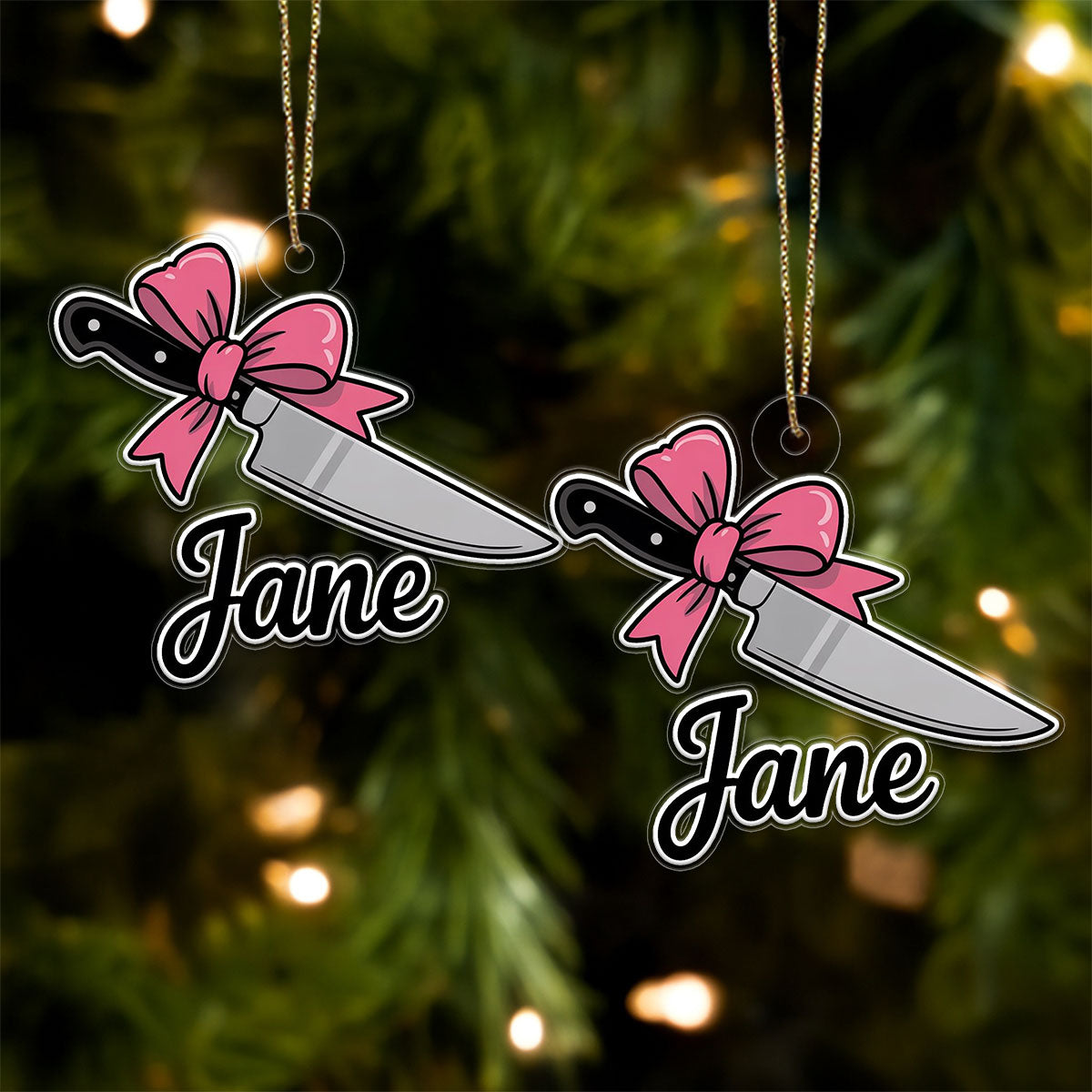 Funny Bow Knife Ornament, Personalized Christmas Ornament, Custom Gag Gift Decoration, Unique Knife Lover Ornament, Holiday Humor Keepsake