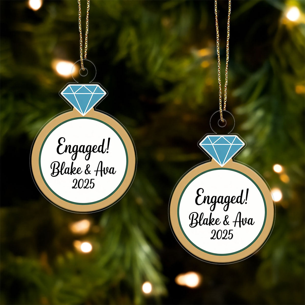 Custom Diamond Ring Ornament, Personalized Wedding Ornament, Engagement Ring Keepsake, Holiday Romance Gift, Unique Christmas Decoration