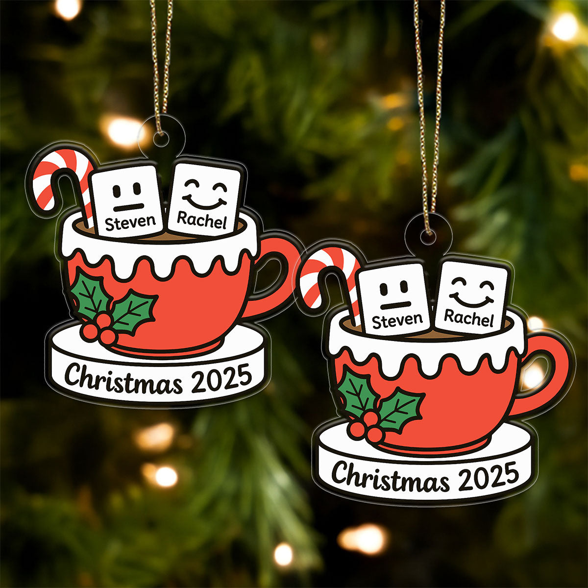 Personalized Marshmallow Hot Cocoa Ornament, Custom Christmas Ornament, Cute Hot Chocolate Mug Ornament, Holiday Decor, Winter Gift Idea