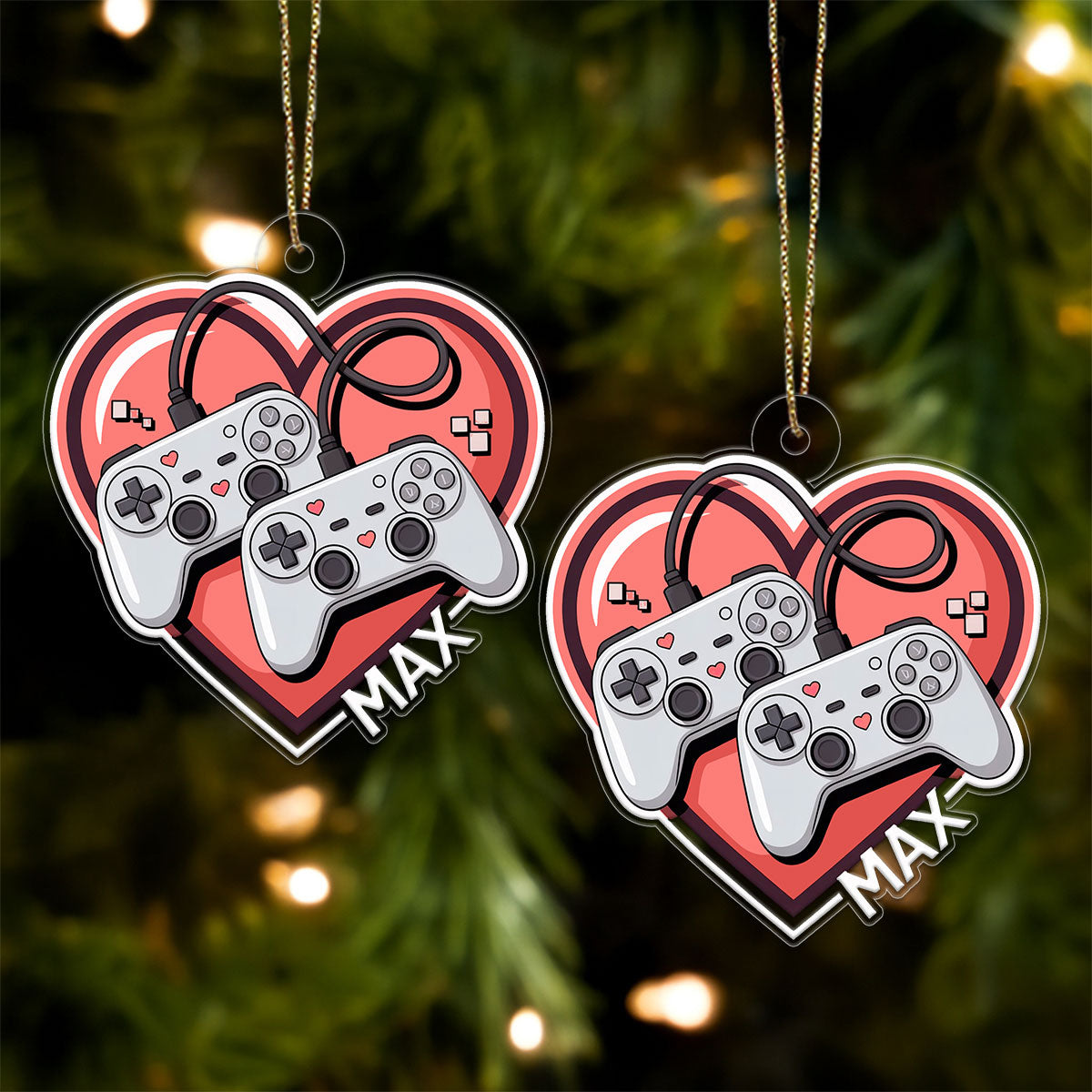 Personalized Video Game With Heart Ornament, Custom Christmas Ornament for Gamer, Funny Gaming Gift, Custom Gaming Gift for Him Her
