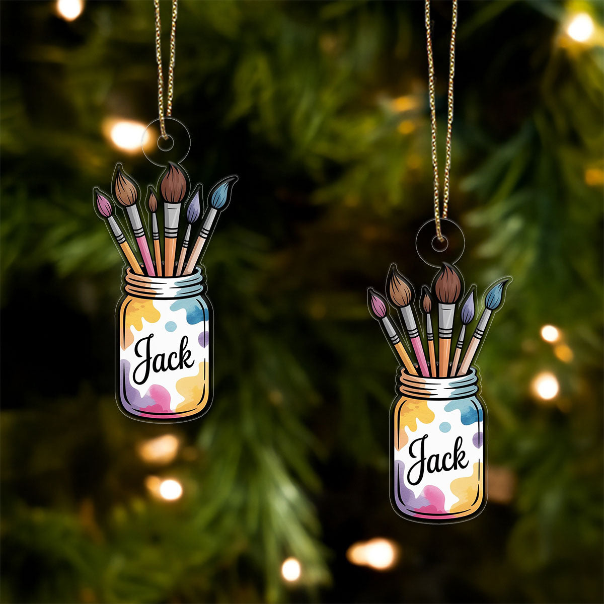 Personalized Jar of Paint Brushes Ornament, Custom Painter Christmas Ornament, Artistic Holiday Gift, Creative Keepsake for Artists