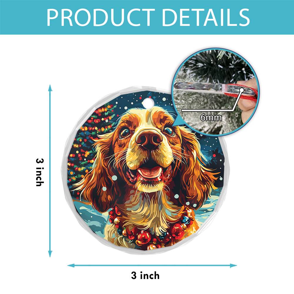 Beautiful English Cocker Spaniel Dog Christmas Night Design 2 Glass Ornament