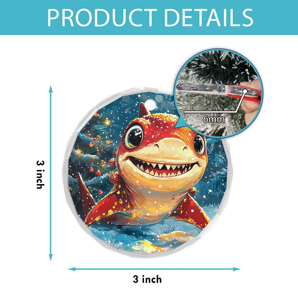 Beautiful Angus Shark Christmas Night Design 1 Glass Ornament