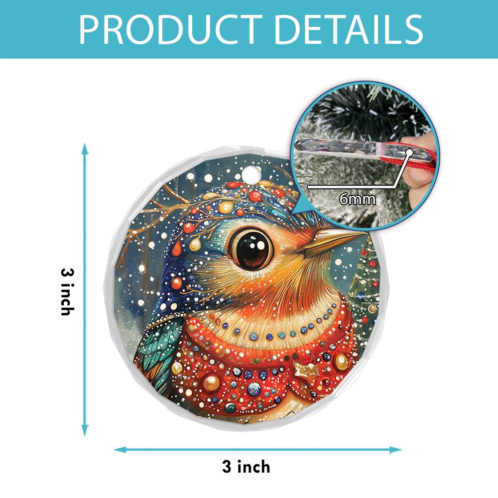Beautiful Thrush Christmas Night Design 3 Glass Ornament