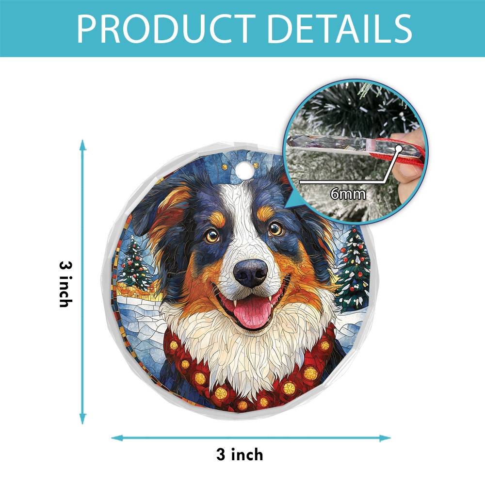 Beautiful Border Collie Dog Christmas Night Design 2 Glass Ornament