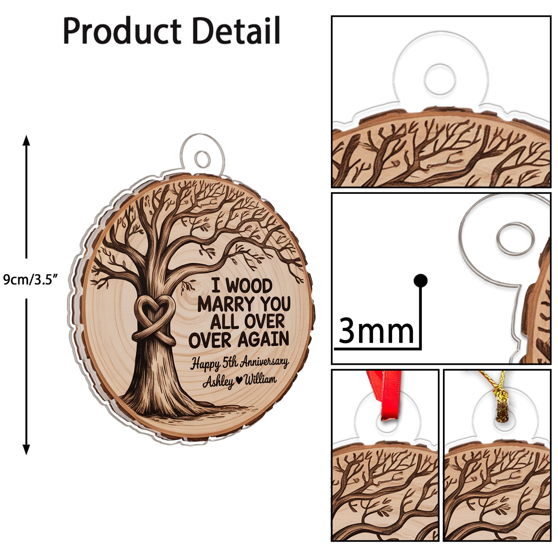 Personalized Anniversary Wedding With Tree Ornament, Wedding Gift for Couple, Any Year Marriage Anniversary Gift, Family Tree Love Keepsake