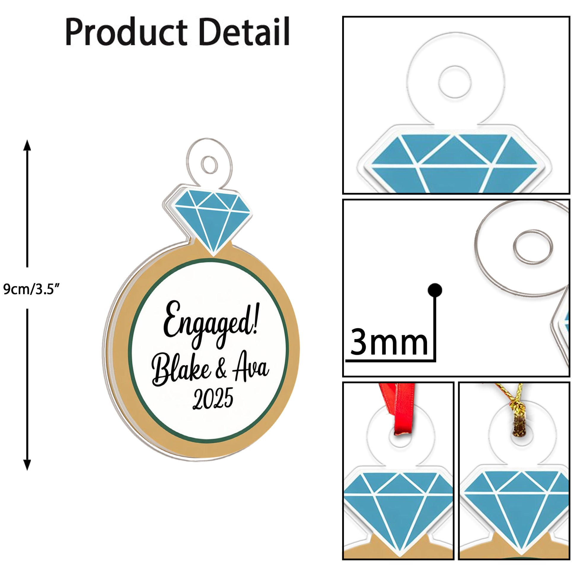 Custom Diamond Ring Ornament, Personalized Wedding Ornament, Engagement Ring Keepsake, Holiday Romance Gift, Unique Christmas Decoration