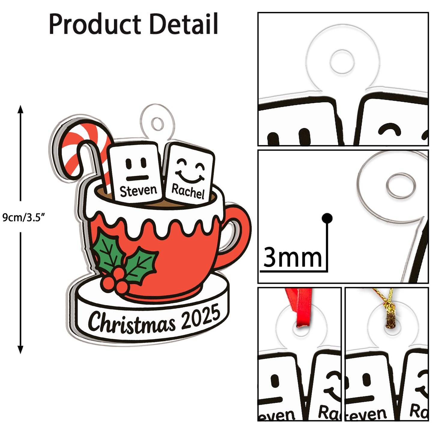 Personalized Marshmallow Hot Cocoa Ornament, Custom Christmas Ornament, Cute Hot Chocolate Mug Ornament, Holiday Decor, Winter Gift Idea