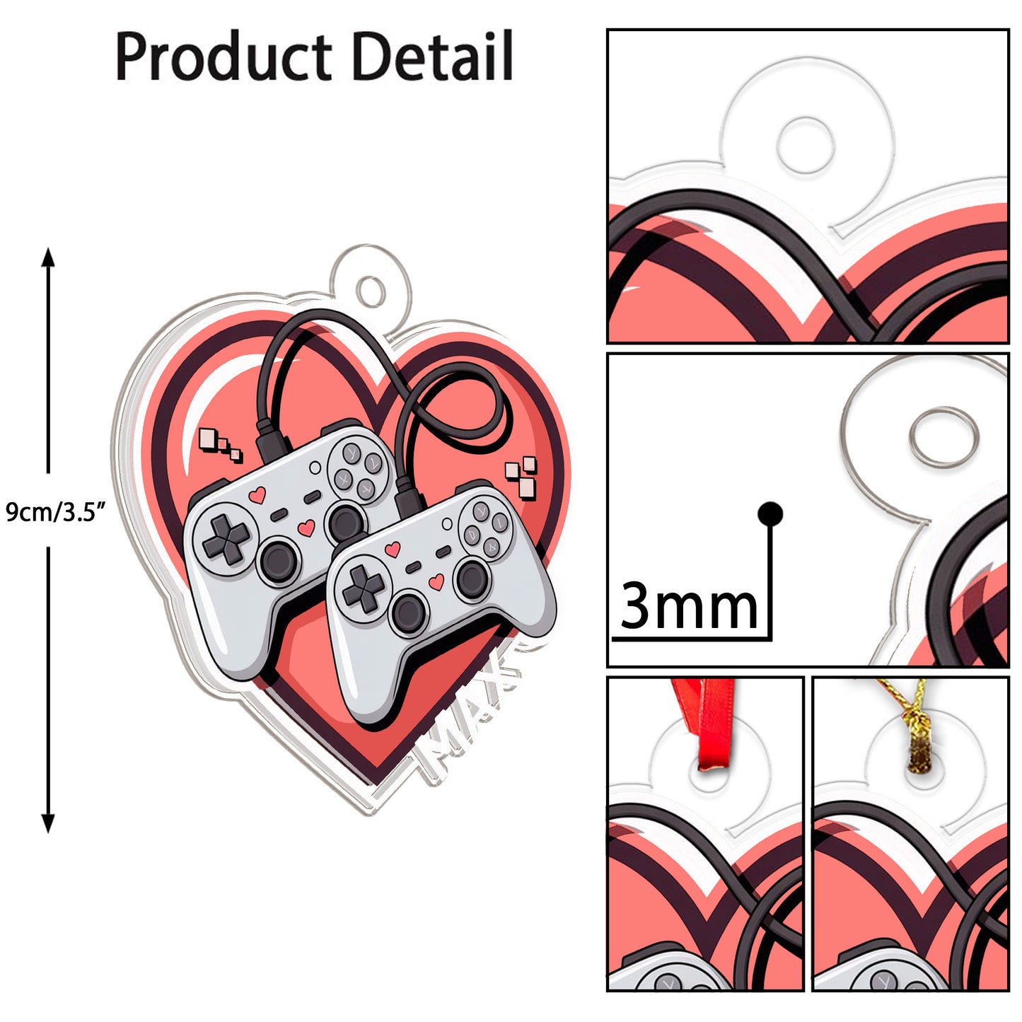 Personalized Video Game With Heart Ornament, Custom Christmas Ornament for Gamer, Funny Gaming Gift, Custom Gaming Gift for Him Her