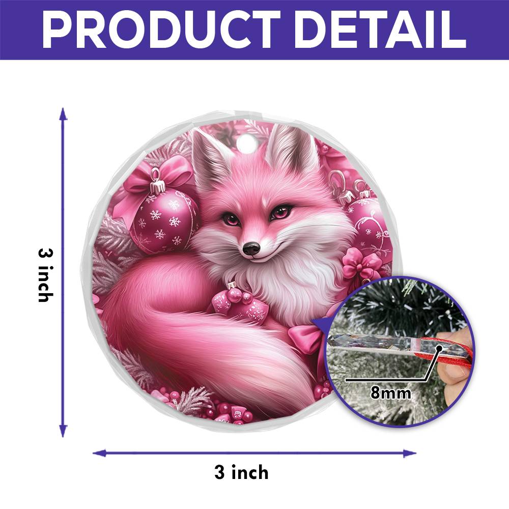 Fox Pink Christmas Design 4 Glass Ornament