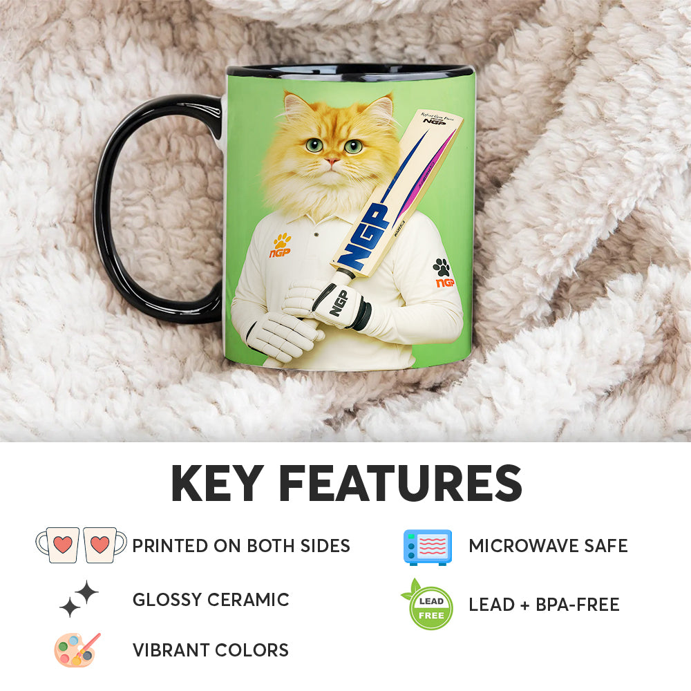 Custom Photo Cricketer Cat Mug Gift For Cat Lovers