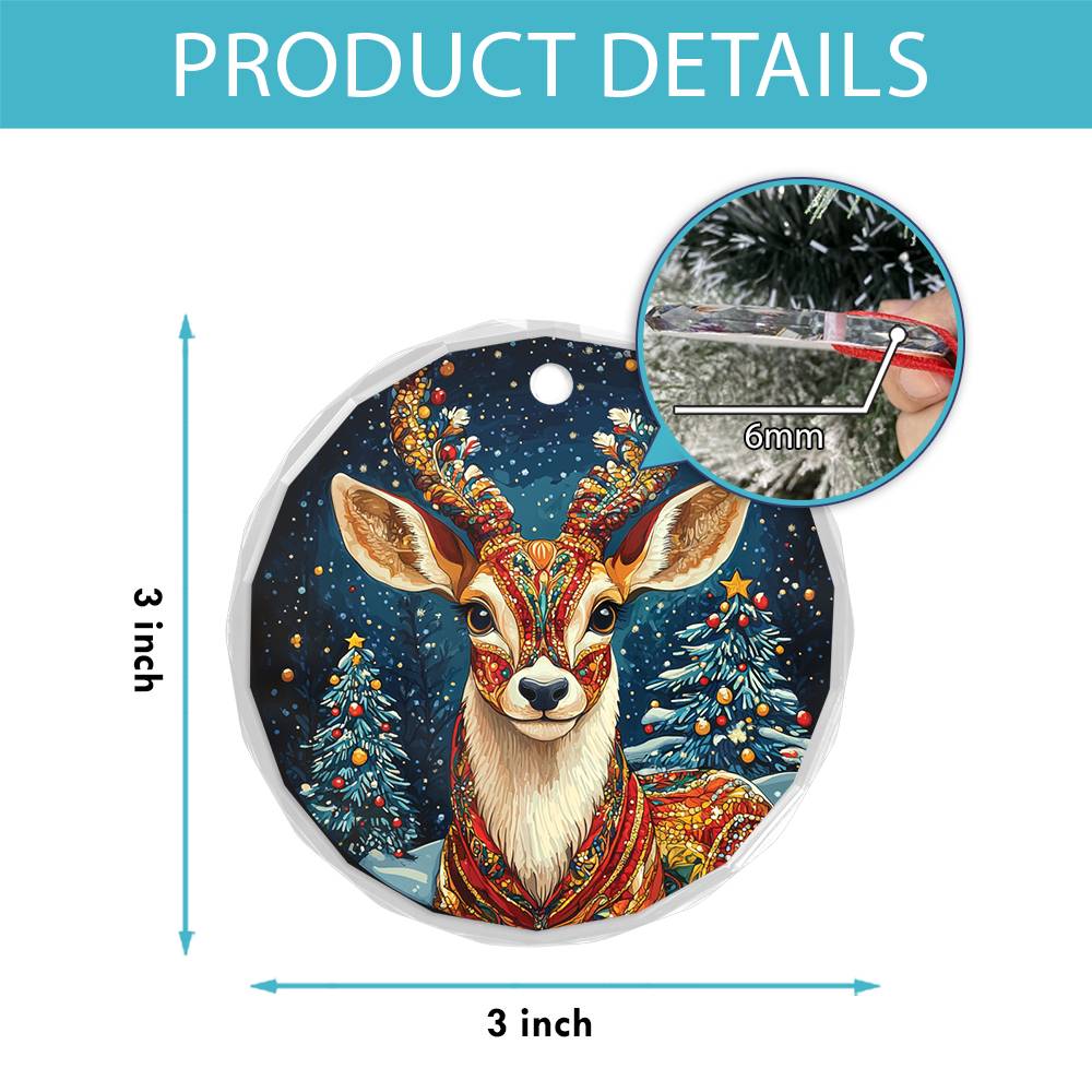 Beautiful Antelope Christmas Night Design 1 Glass Ornament